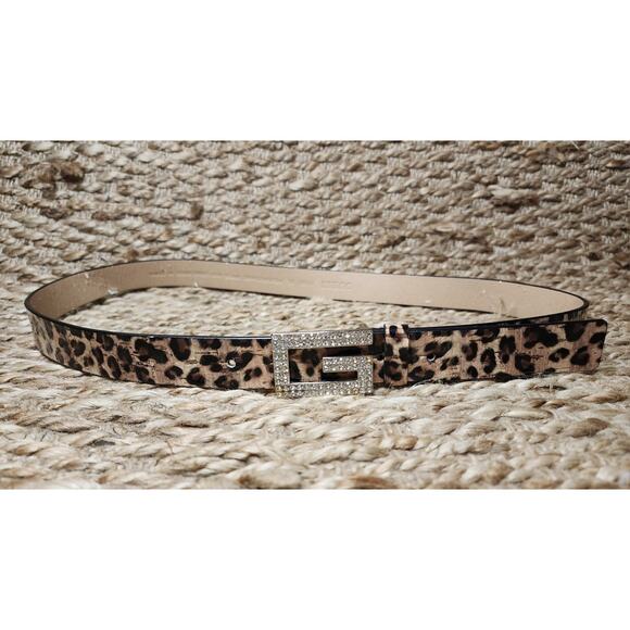 Guess Leopard Print Belt Size XL Rhinestone Bling Buckle - Picture 1 of 5